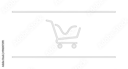 Minimalist line art shopping cart graphic on a clean white background, representing online