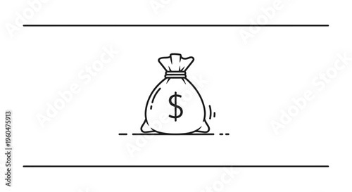 Minimalist black and white financial prosperity illustration featuring a securely tied money sack