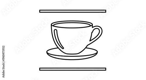 Minimalist outline illustration of a hot beverage cup with a saucer, perfect for digital design