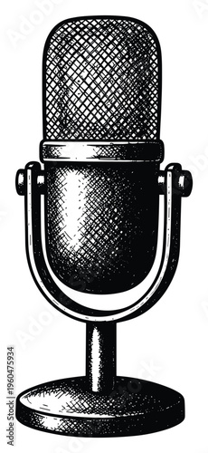 Classic microphone sketch style drawing for music studio promotions broadcast radio station branding podcasting video streaming and entertainment industry projects