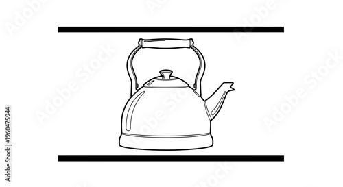 Minimalist Outline Drawing of a Classic Kitchen Whistling Kettle Symbolically Placed in a Clean