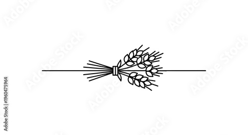Elegant minimalist line art of a harvest wheat sheaf illustration centered on a clear white
