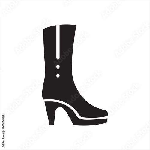 Women high heel boots icon. Elegant fashion footwear symbol. Monochrome black and white symbol