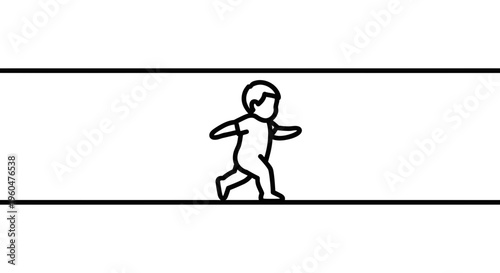 Minimalist outline of a baby or toddler learning to walk, representing early childhood development