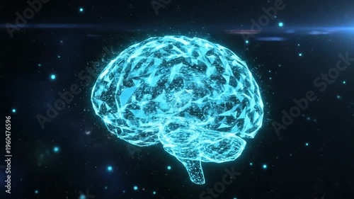 A 3d illustration of a human brain x-ray glowing with blue plasma energy like a cosmic sphere or planet