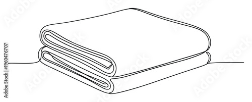 Minimalist continuous line drawing of two perfectly folded soft textile linens for sophisticated home organization concepts, spa and wellness promotions, or laundry service marketing