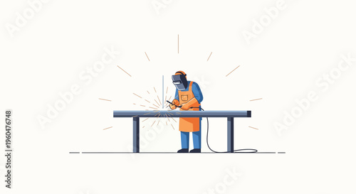 Welder at work in safety gear with sparks flying in minimalist style