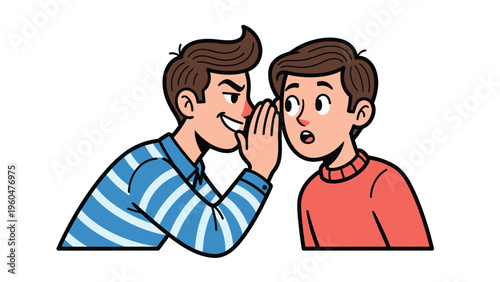 Mischievous Man Whispering Secret into Friend's Ear, Illustrating Gossip, Confidentiality, or Private Conversation