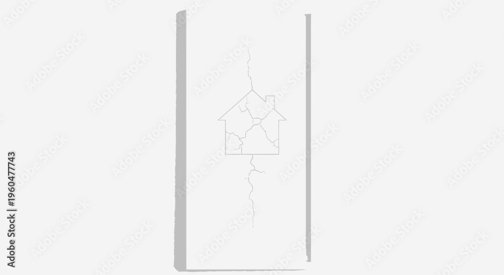 Obraz premium Minimalist outline of a dwelling unit exhibiting severe structural damage and fragmentation