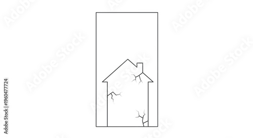 Simple Outline of a Damaged House with Cracks Representing Structural Problems or Vulnerability