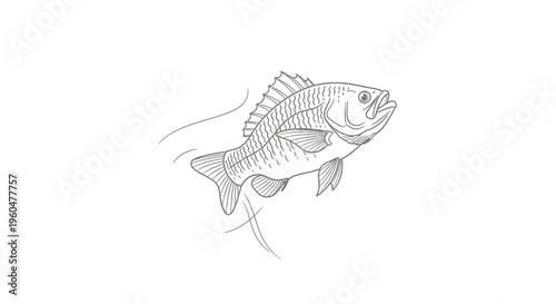 Dynamic bass fish illustration depicting vigorous aquatic motion and powerful swimming action