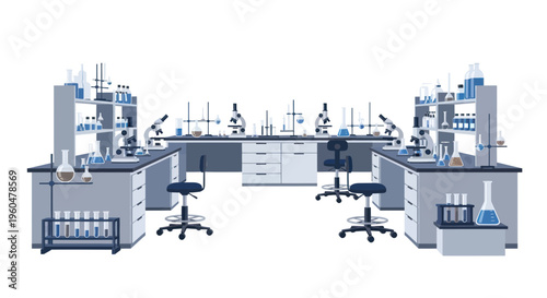 Modern Science Laboratory with Equipment and Microscopes