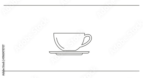 Minimalist line art illustration depicting a coffee cup and saucer for universal beverage