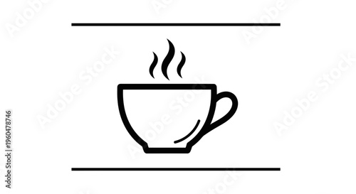Minimalist black outline illustration of a steaming cup, perfect for various design applications