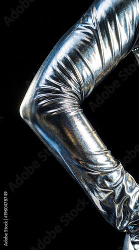 A striking, shiny silver sl...