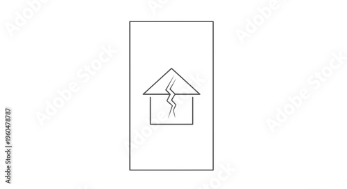 Minimalist vector illustration of a damaged residential property icon depicting structural failure