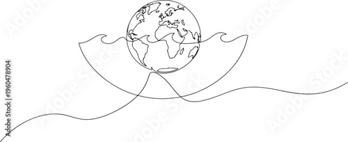 Earth in Broken Eggshell Continuous Line Drawing Sustainability Concept