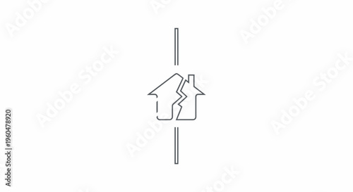 Symbolic depiction of a broken home and property division issues in a minimalist design