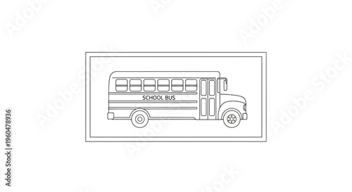 Detailed line art illustration of a classic American school bus, ready for students' daily commute