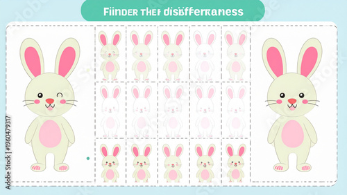 Easter Bunny Spot the Difference Game for Kids Learning Activity Illustration