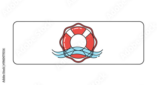 Essential marine safety lifebuoy icon floating on gentle blue water waves for aquatic rescue and