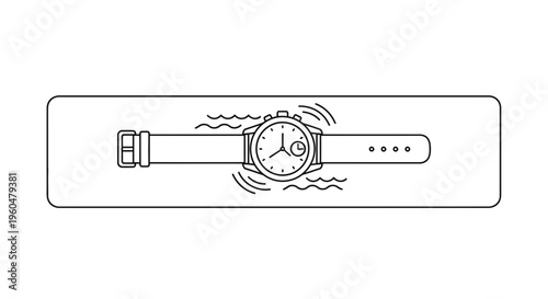 Minimalist line art illustration of a water-resistant wristwatch with classic design for precise