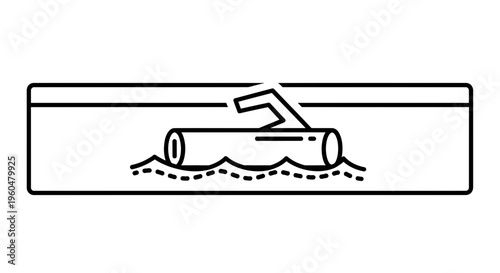 Stylized illustration of wood log floating on water waves, representing timber transport and