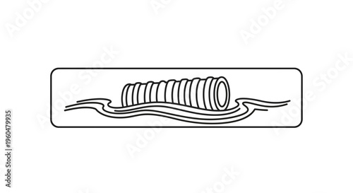 Abstract line art depicting a corrugated barrel afloat on water, encased in a rectangular outline