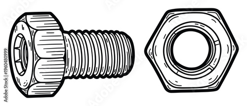Essential metal bolt and hexagonal nut components widely used in construction, engineering, and various fastening applications requiring strong mechanical connections for industrial projects