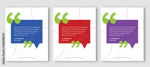 Quote social media post template vector. Testimonial banner design with modern speech bubble layout and star rating.