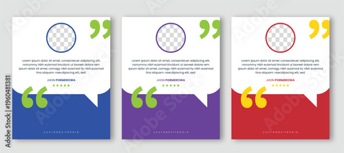 Client review social media post template with quote bubble design and modern testimonial card vector