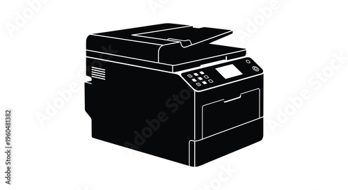 A stark black silhouette of a modern all in one printer showcasing its functional design silhouette high quality