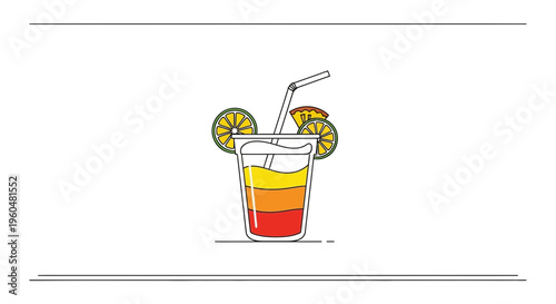 A vibrant layered refreshing drink illustration with citrus and pineapple garnishes, perfect for