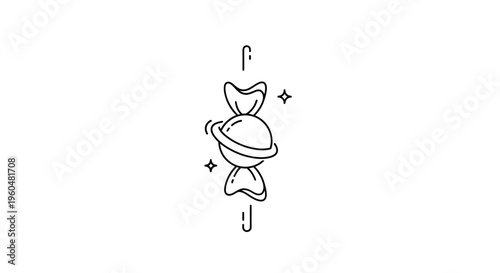 Whimsical line art showcasing a unique candy design with a planetary core and celestial rings