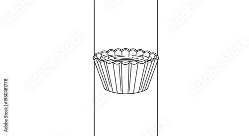 Simple line art illustration of a small individual tart with a fluted edge on a white background