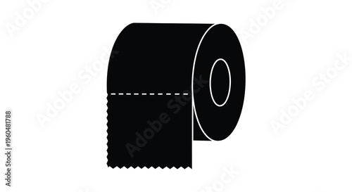 A stark black silhouette depicts a partially used roll of toilet paper against a white background silhouette