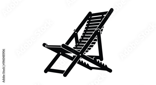 A black silhouette depicts a wooden beach chair folded and angled against a plain white background silhouette