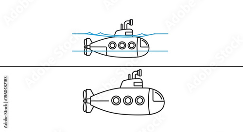 Illustrated comparison of submarine states: partially buoyant and fully submerged underwater