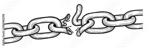 Bold graphical representation of a strong metal chain with a single broken link symbolizing freedom from constraint, disruption, or overcoming a major obstacle, suitable for motivational or
