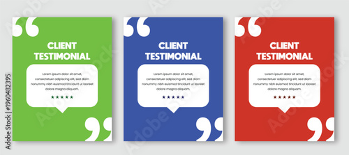 Testimonial social media post template vector. Quote banner design with modern speech bubble layout and star rating.