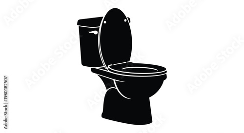 A stark black silhouette of a modern toilet against a plain white background showcasing bathroom sanitation high quality