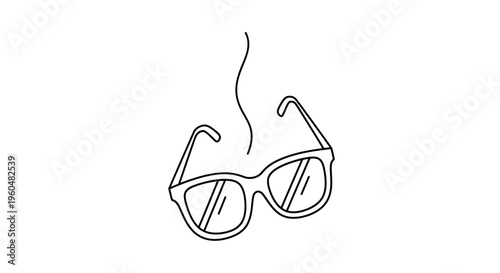 Minimalist one line art drawing of modern stylish eyeglasses suspended in air simple vector
