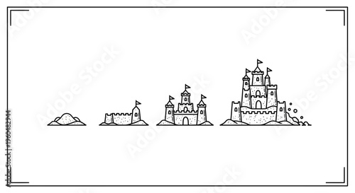 Sequential steps illustrating the charming transformation of a sand pile into an elaborate
