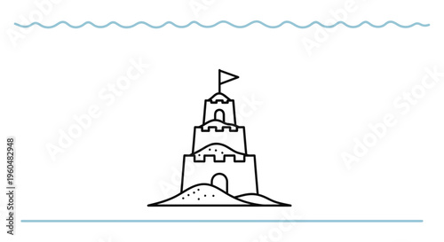 minimalist sandcastle illustration symbolizing summer holidays and beachfront recreation activities