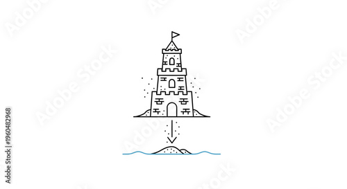 Ephemeral Sandcastle Disintegrating into Ocean Waves Abstract Concept Illustration Showing