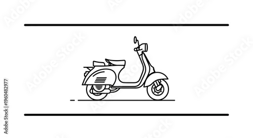 Minimalist line art illustration of a classic vintage scooter a sleek black and white transport