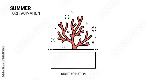 Vibrant red coral icon design for summer marine life and ocean reef themes, minimal aquatic