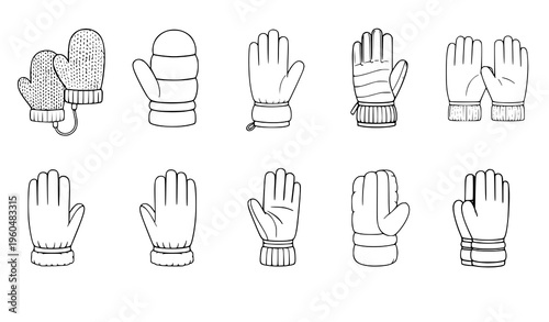 Winter glove equipment icons cold weather handwear vector set