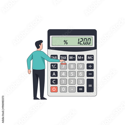 Man Calculating Taxes on Large Calculator with Percentage