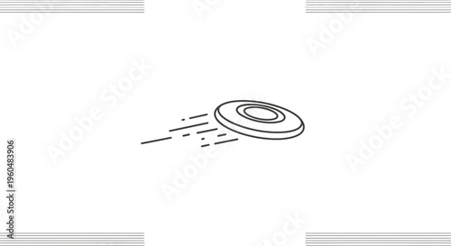 Minimalist black and white line art illustration of a flying disc in motion for outdoor fun